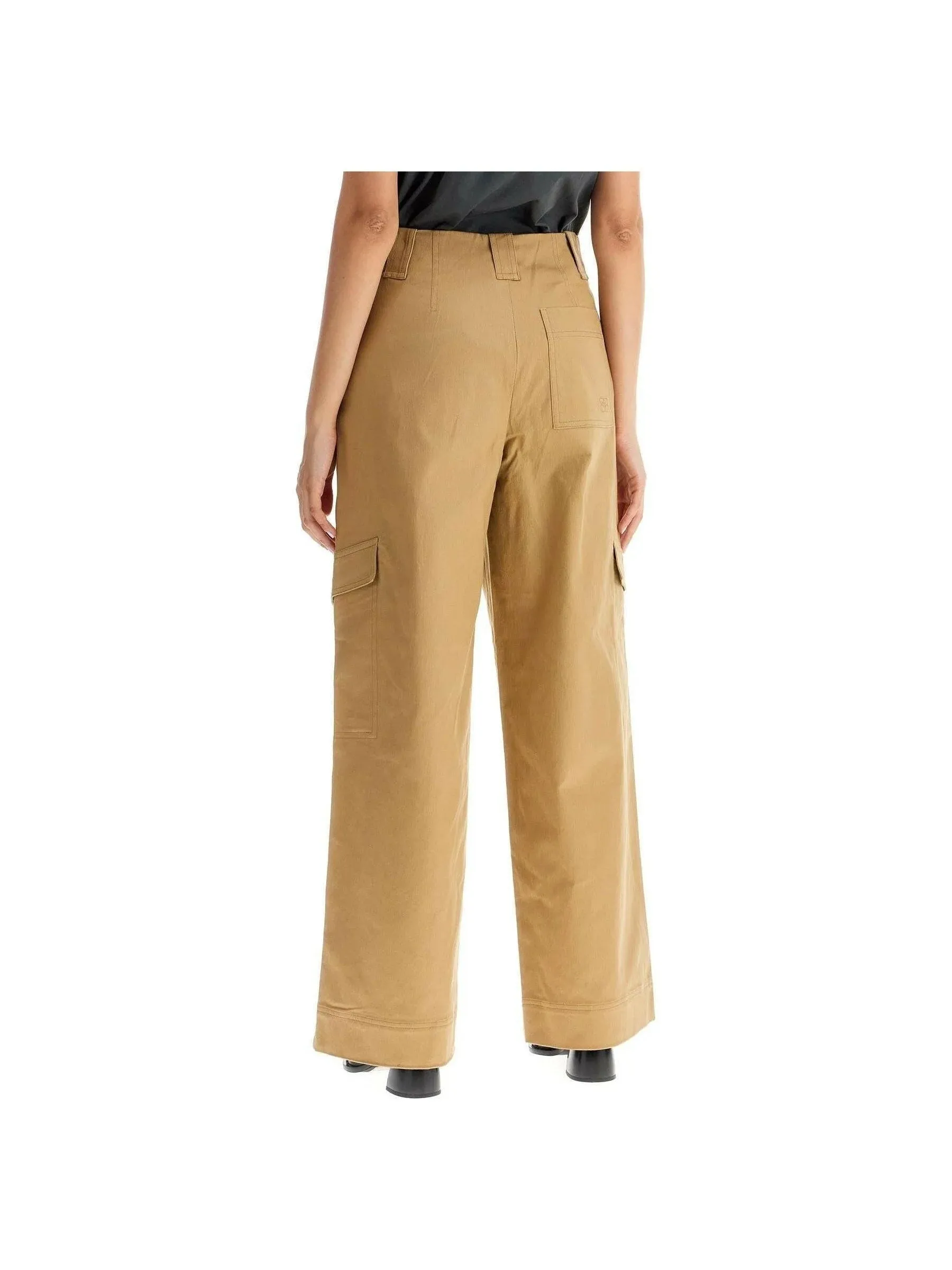 Mid Waist Herringbone Cargo Trousers