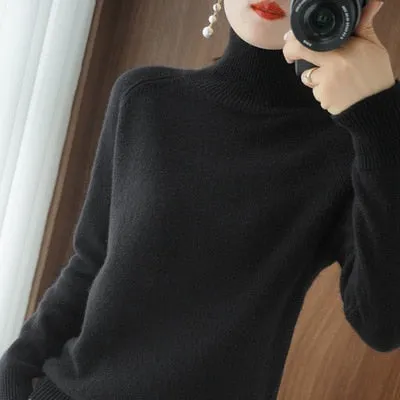 Mink Cashmere Cotton Blend Turtleneck Sweater