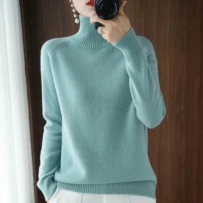 Mink Cashmere Cotton Blend Turtleneck Sweater