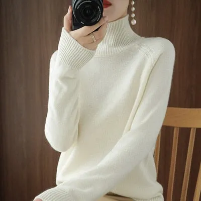Mink Cashmere Cotton Blend Turtleneck Sweater