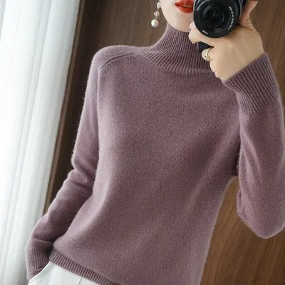 Mink Cashmere Cotton Blend Turtleneck Sweater