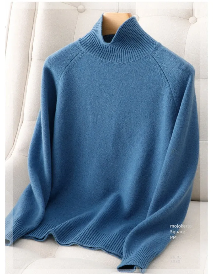 Mink Cashmere Cotton Blend Turtleneck Sweater