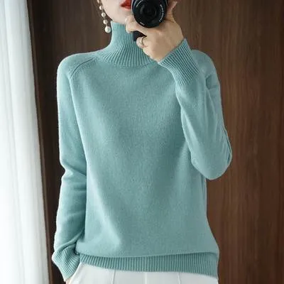 Mink Cashmere Cotton Blend Turtleneck Sweater