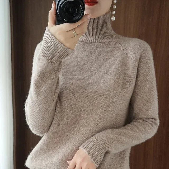 Mink Cashmere Cotton Blend Turtleneck Sweater