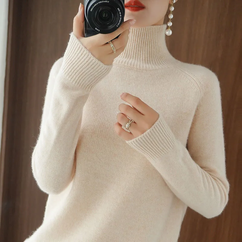 Mink Cashmere Cotton Blend Turtleneck Sweater