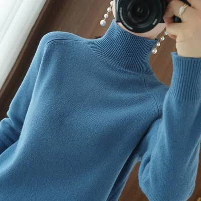 Mink Cashmere Cotton Blend Turtleneck Sweater