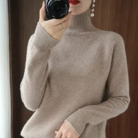 Mink Cashmere Cotton Blend Turtleneck Sweater
