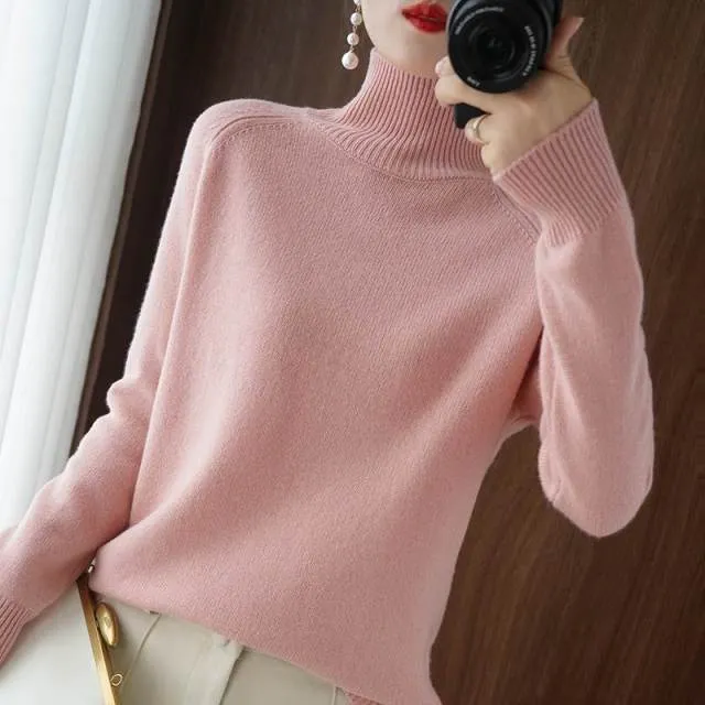 Mink Cashmere Cotton Blend Turtleneck Sweater