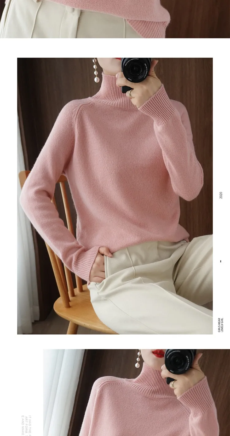 Mink Cashmere Cotton Blend Turtleneck Sweater
