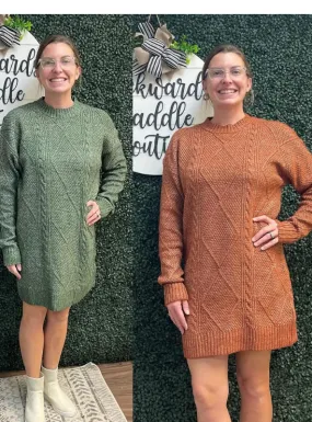 Mist Green Cable Knit Sweater Dress