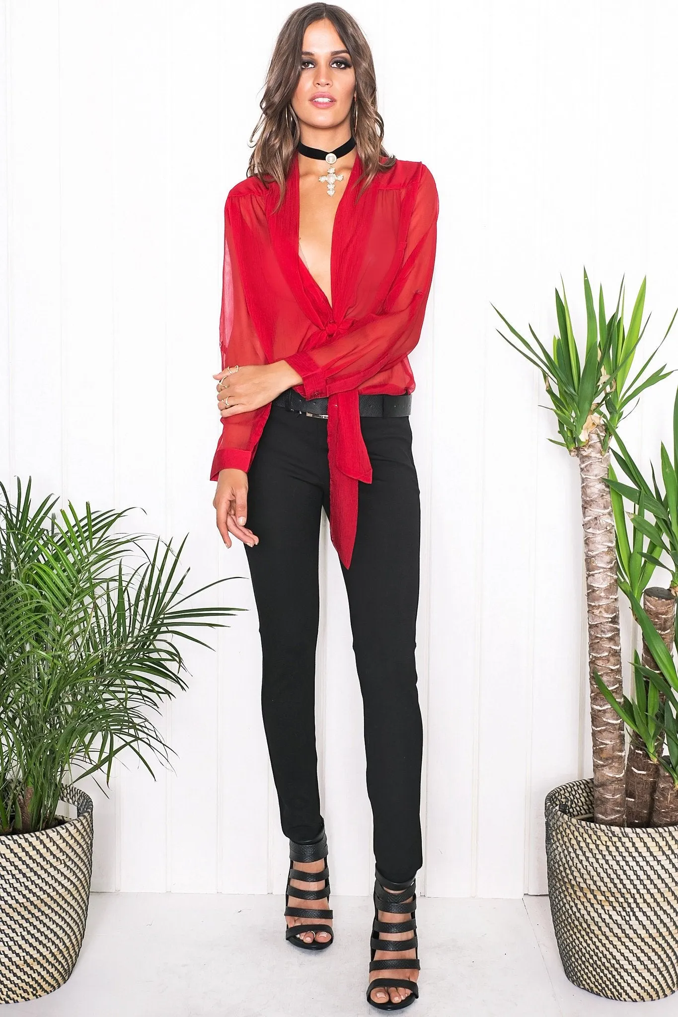Mollin Sheer Blouse - Red