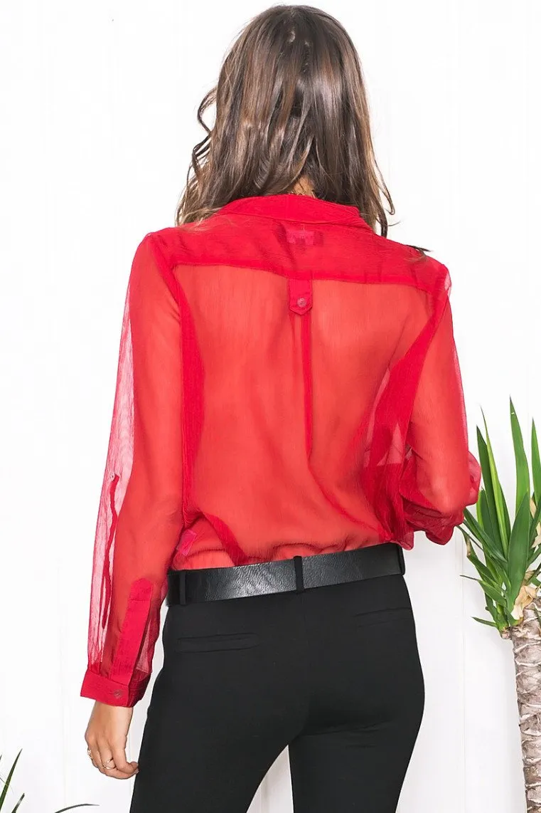Mollin Sheer Blouse - Red