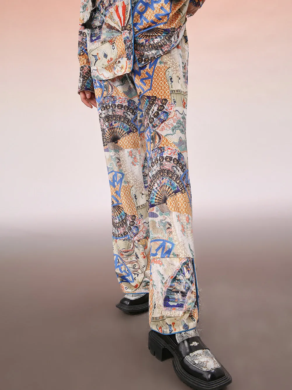 MUKZIN Floral Drape Sheer Printed Trousers