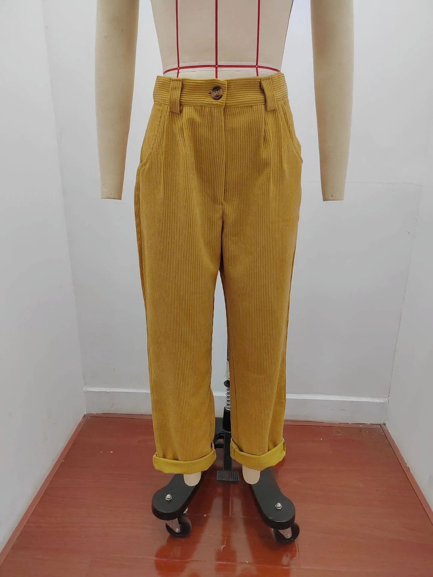 Mustard corduroy straight leg pant