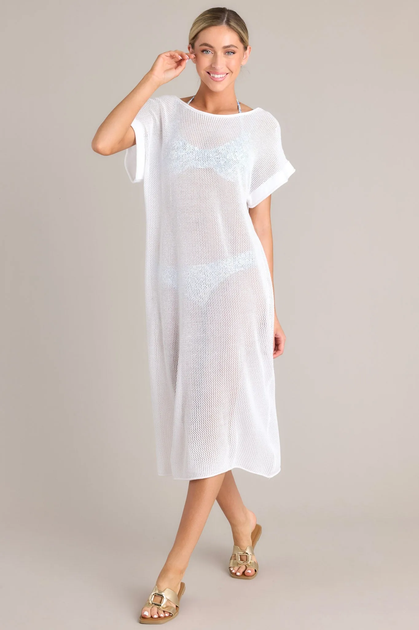 Ocean Therapy White Open Knit Cover Up Dress