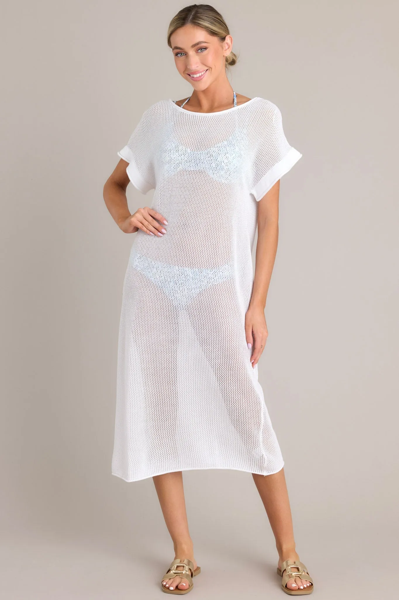Ocean Therapy White Open Knit Cover Up Dress