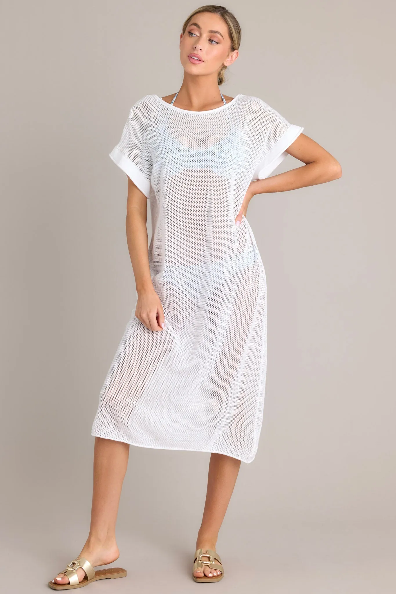 Ocean Therapy White Open Knit Cover Up Dress