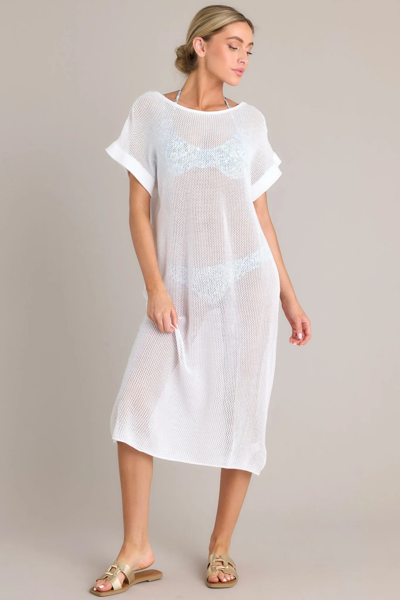 Ocean Therapy White Open Knit Cover Up Dress