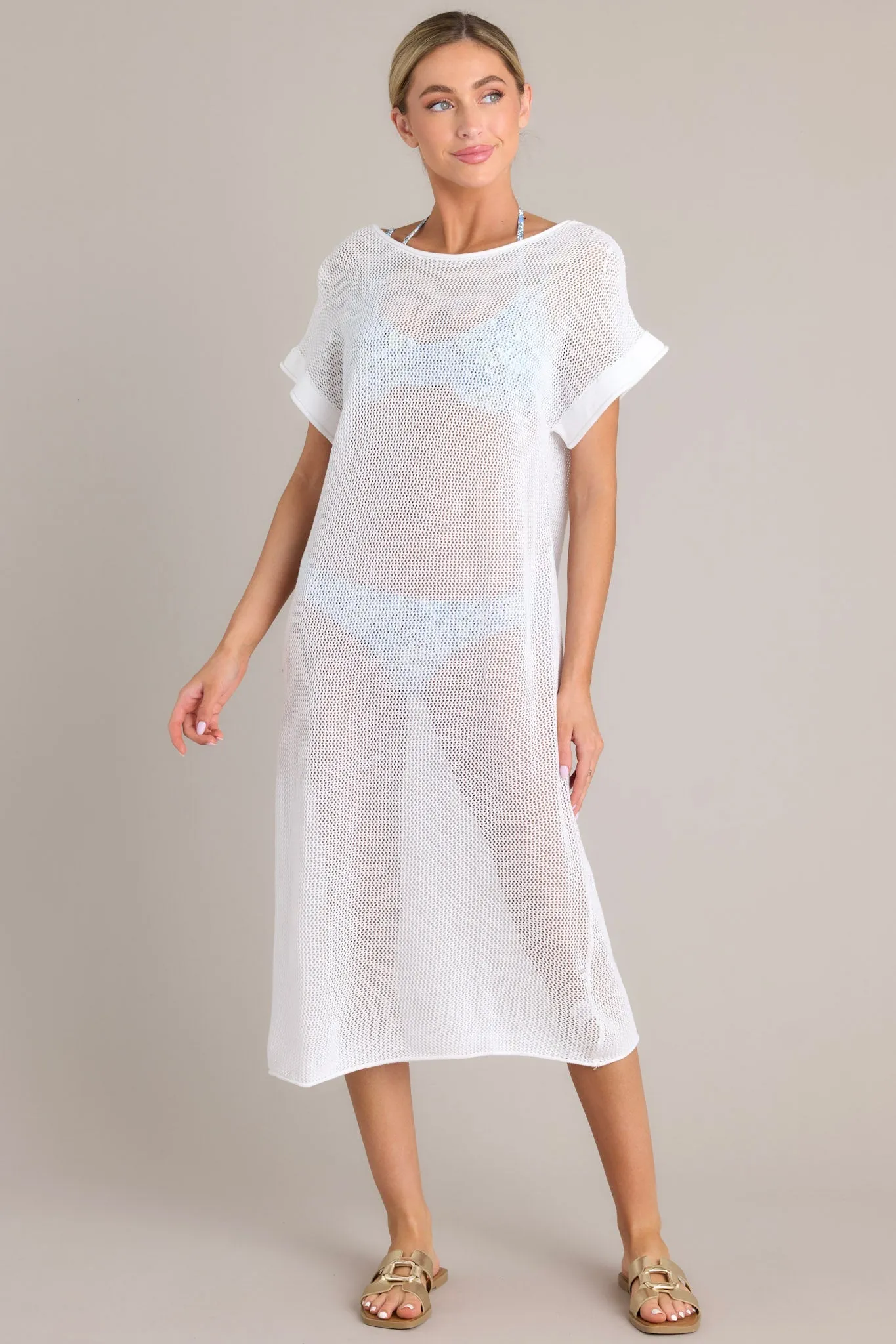 Ocean Therapy White Open Knit Cover Up Dress