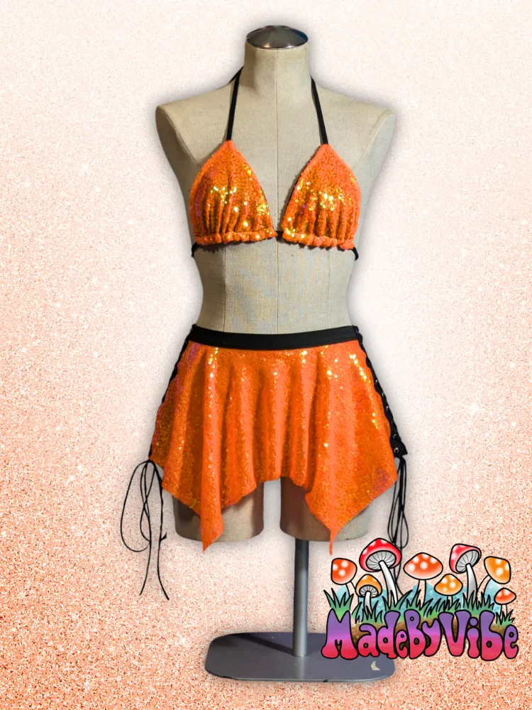 Orange Sequin Pixie Skirt - Ready To Ship