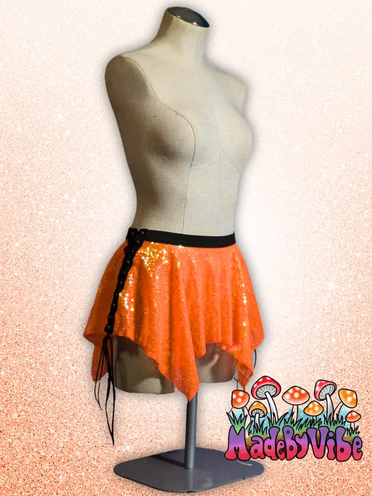 Orange Sequin Pixie Skirt - Ready To Ship