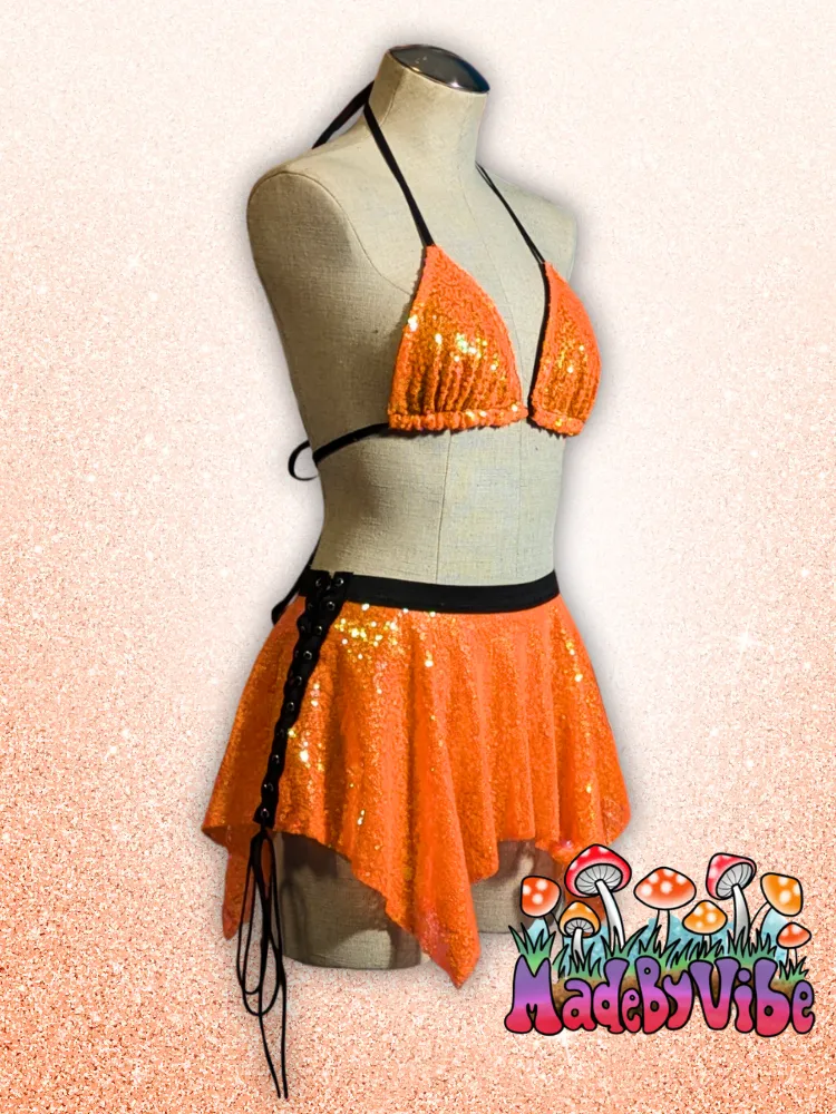 Orange Sequin Pixie Skirt - Ready To Ship