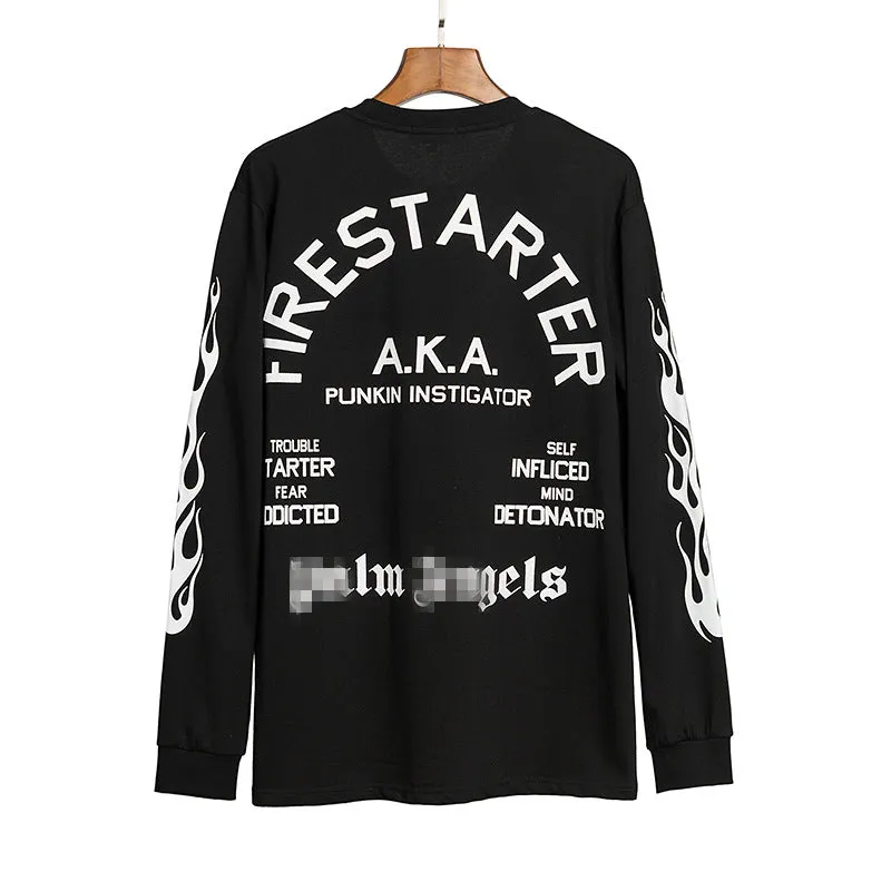 Palm Angels Hoodie Flame Skull Letter Long Sleeve T-shirt Men 'S Loose