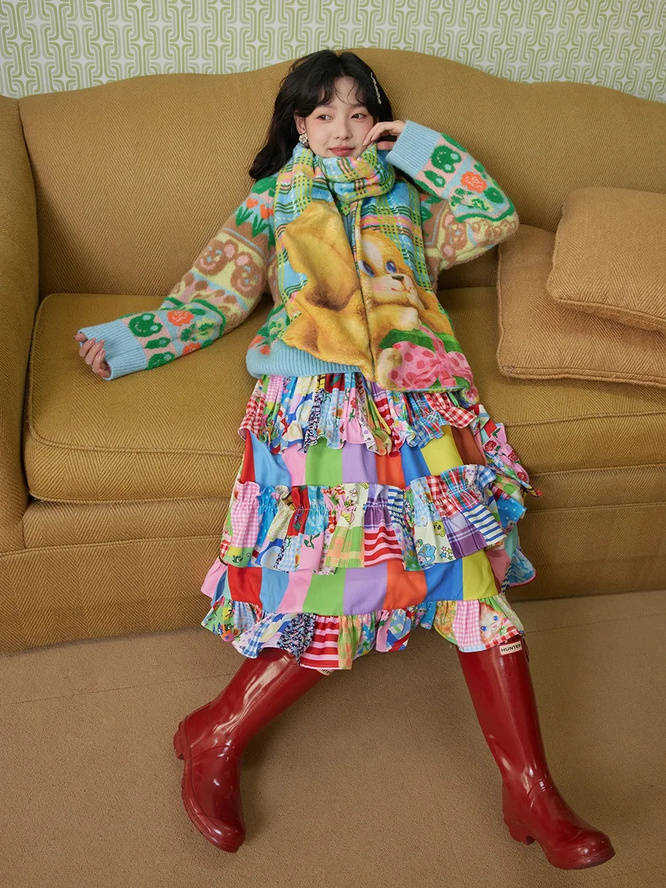 Patchwork Retro Ruffled Skirt