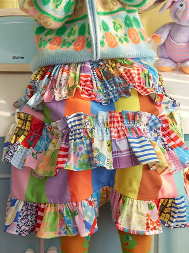 Patchwork Retro Ruffled Skirt