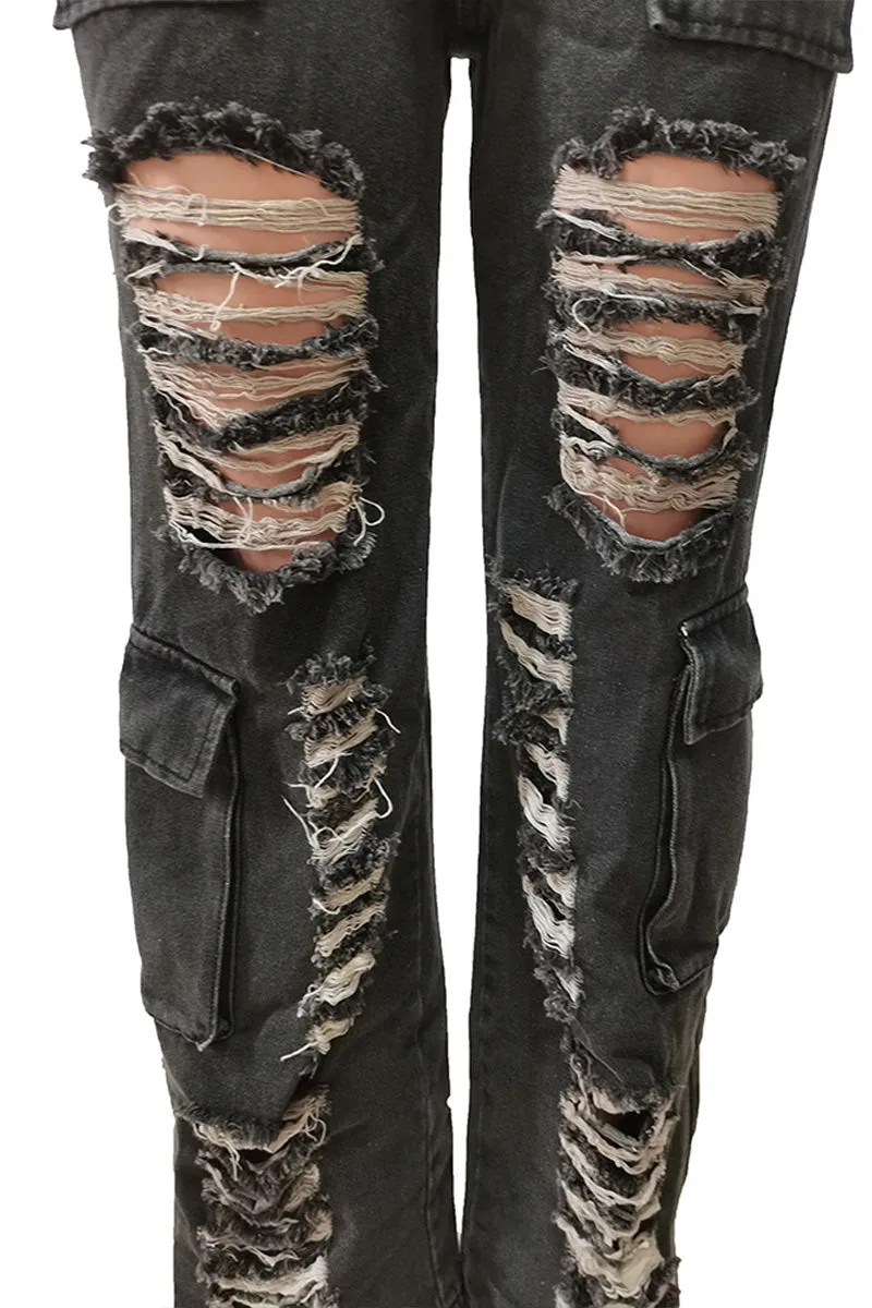 PC554 Distressed Denim Straight Jeans