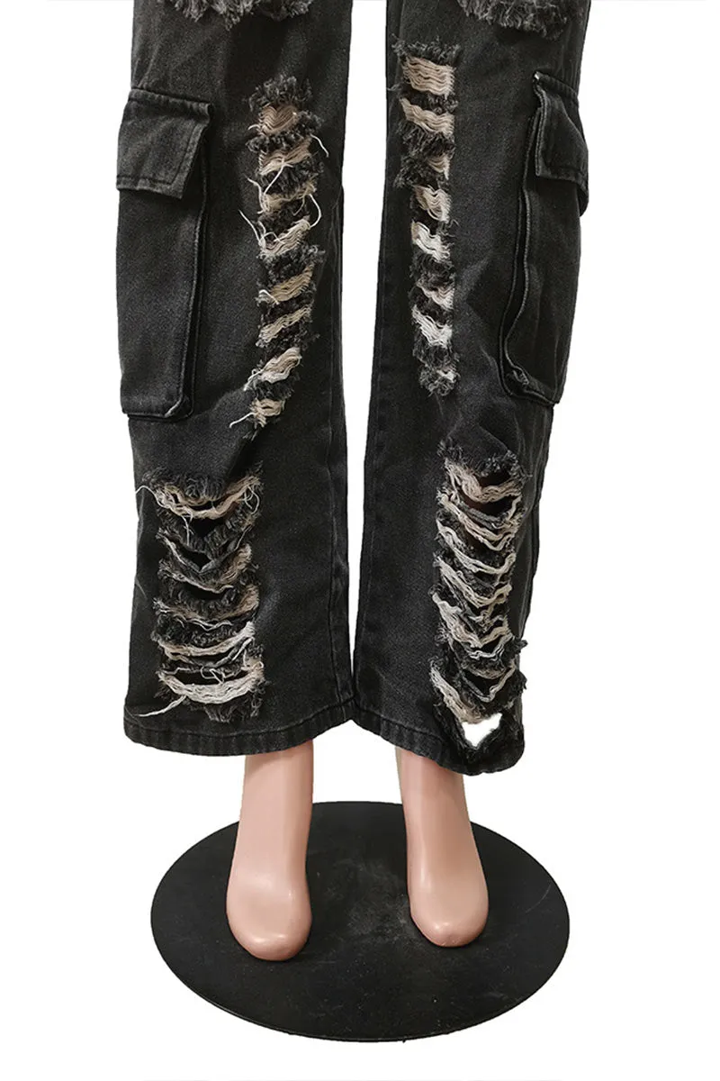 PC554 Distressed Denim Straight Jeans