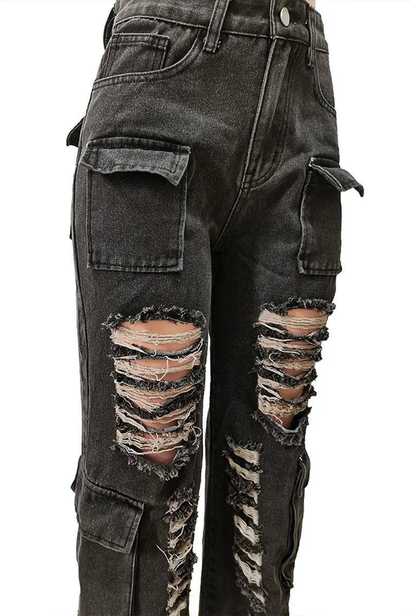 PC554 Distressed Denim Straight Jeans