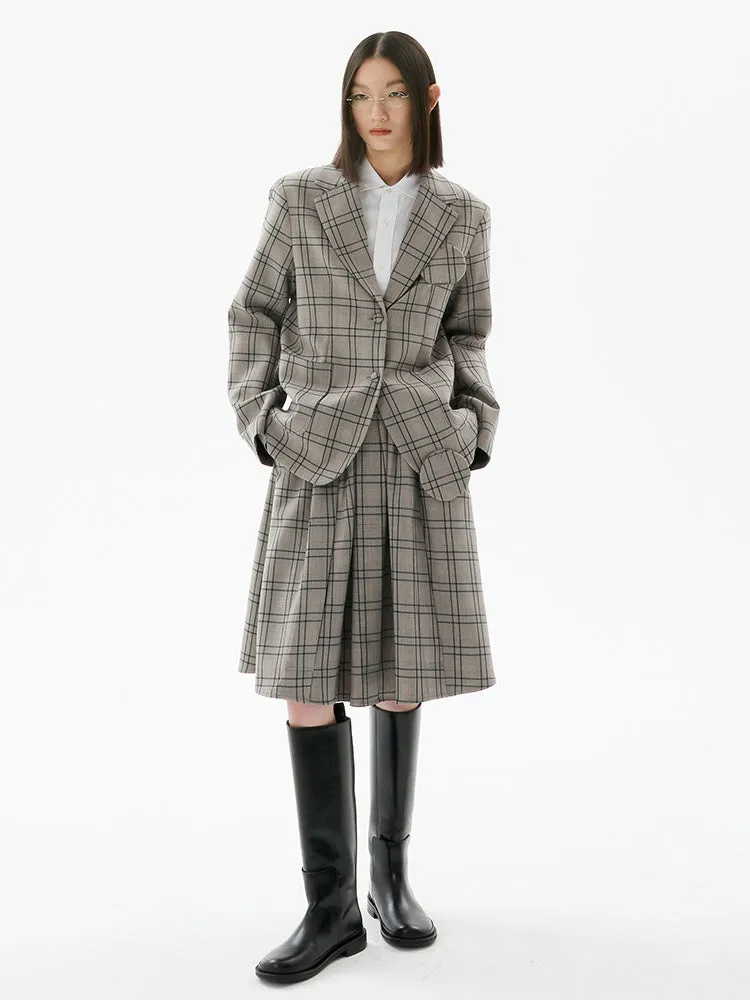 Plaid Pleated Elastic Skirt