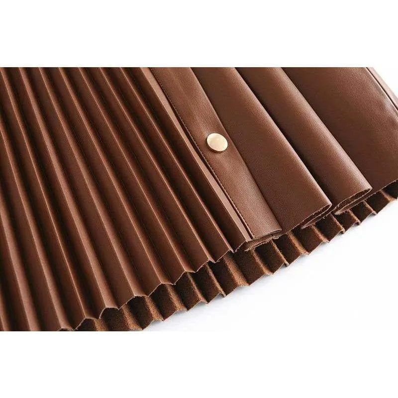 PLEATED FAUX LEATHER SKIRT