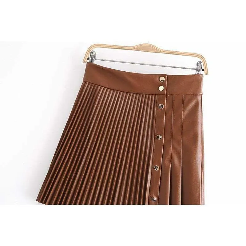 PLEATED FAUX LEATHER SKIRT