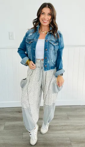 POL Grey Oversized Floral Knit Pants (Reg.)