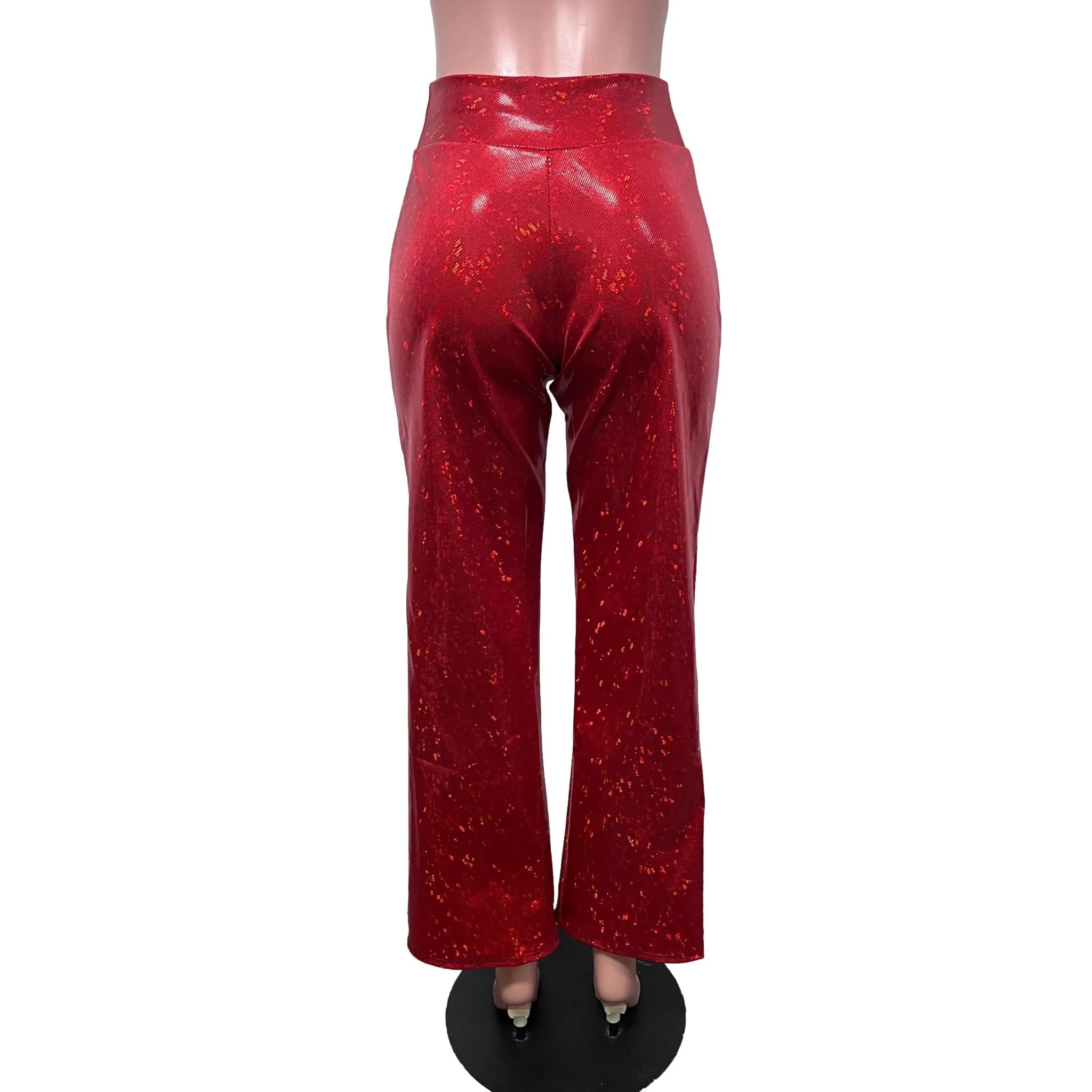 Red Shattered Glass Holographic Straight Wide Leg Pants - Optional Pockets