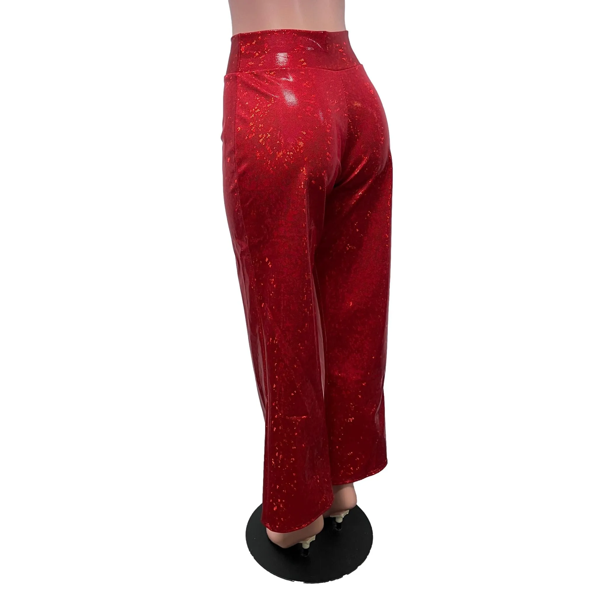 Red Shattered Glass Holographic Straight Wide Leg Pants - Optional Pockets
