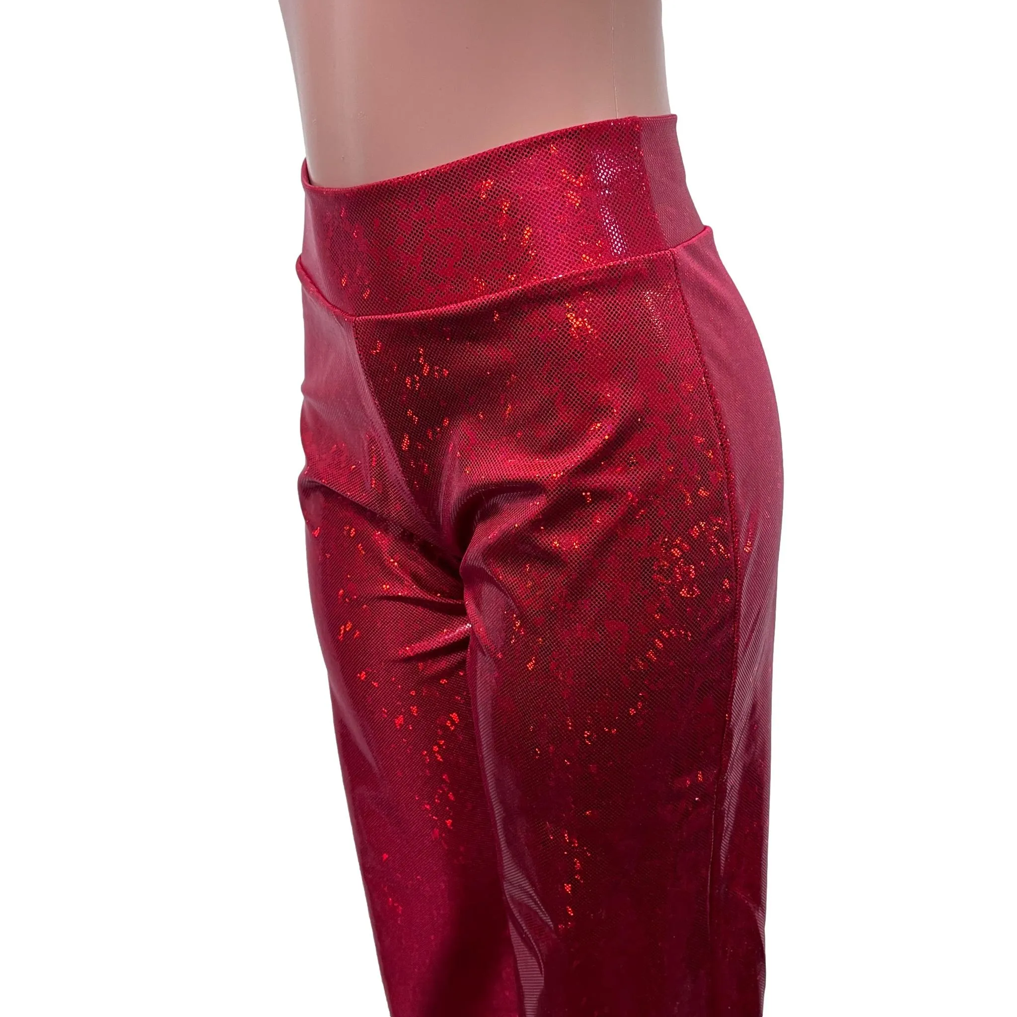 Red Shattered Glass Holographic Straight Wide Leg Pants - Optional Pockets