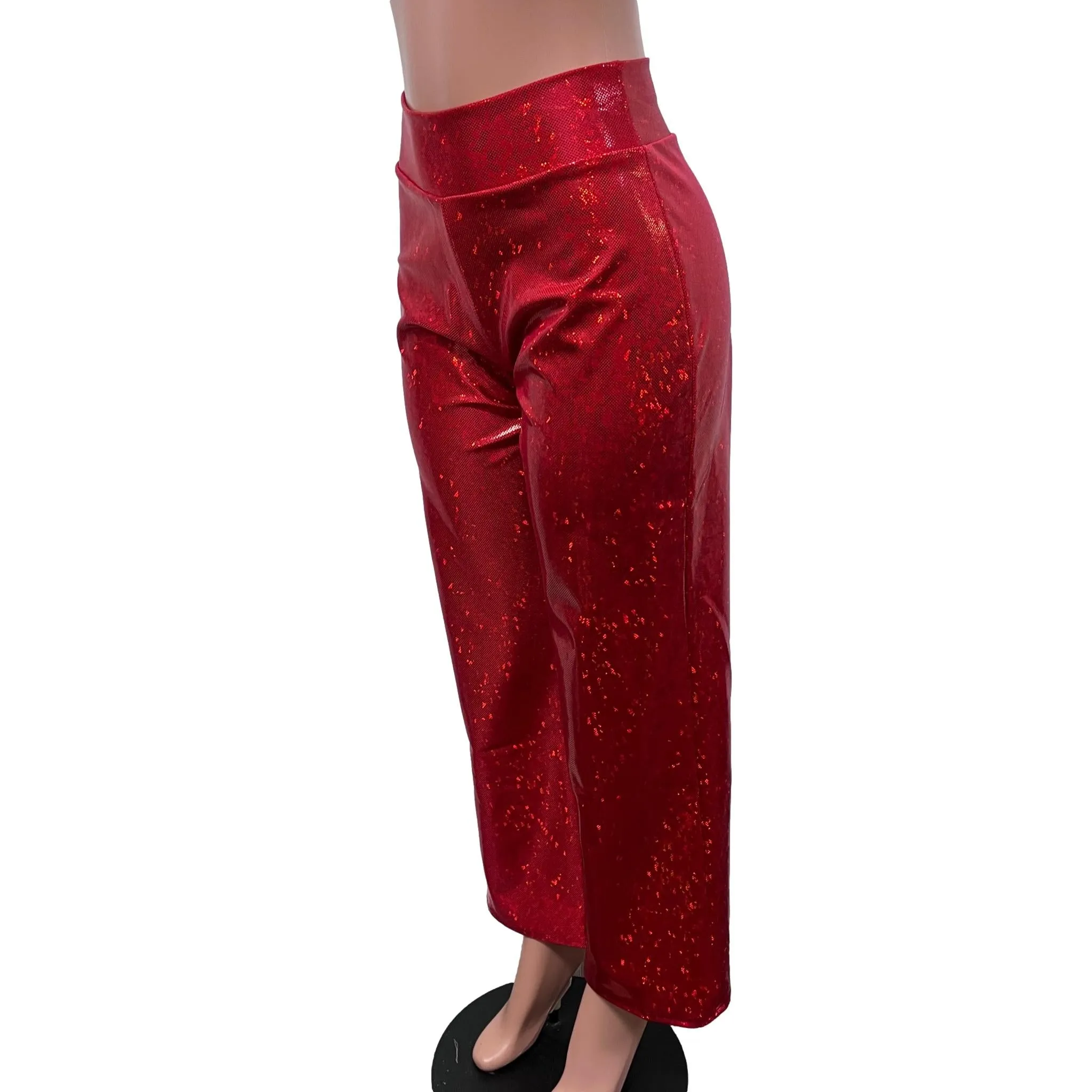 Red Shattered Glass Holographic Straight Wide Leg Pants - Optional Pockets