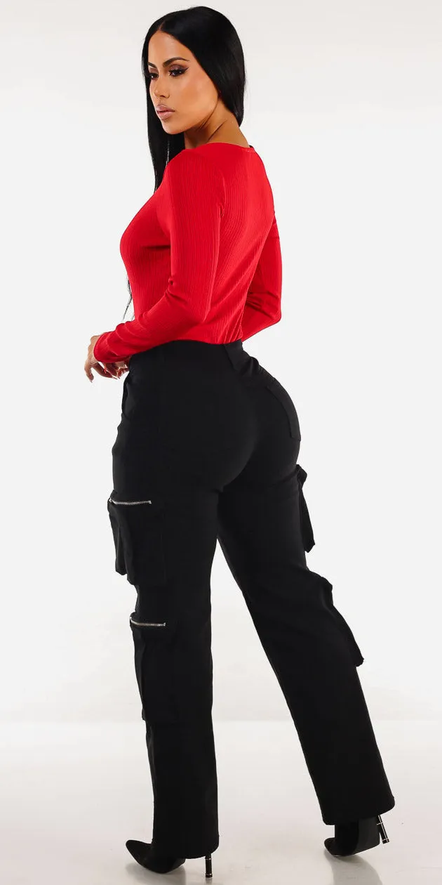 Red Stretch Cargo Pants Combo