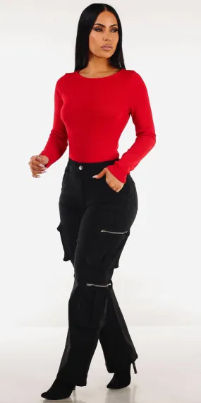 Red Stretch Cargo Pants Combo