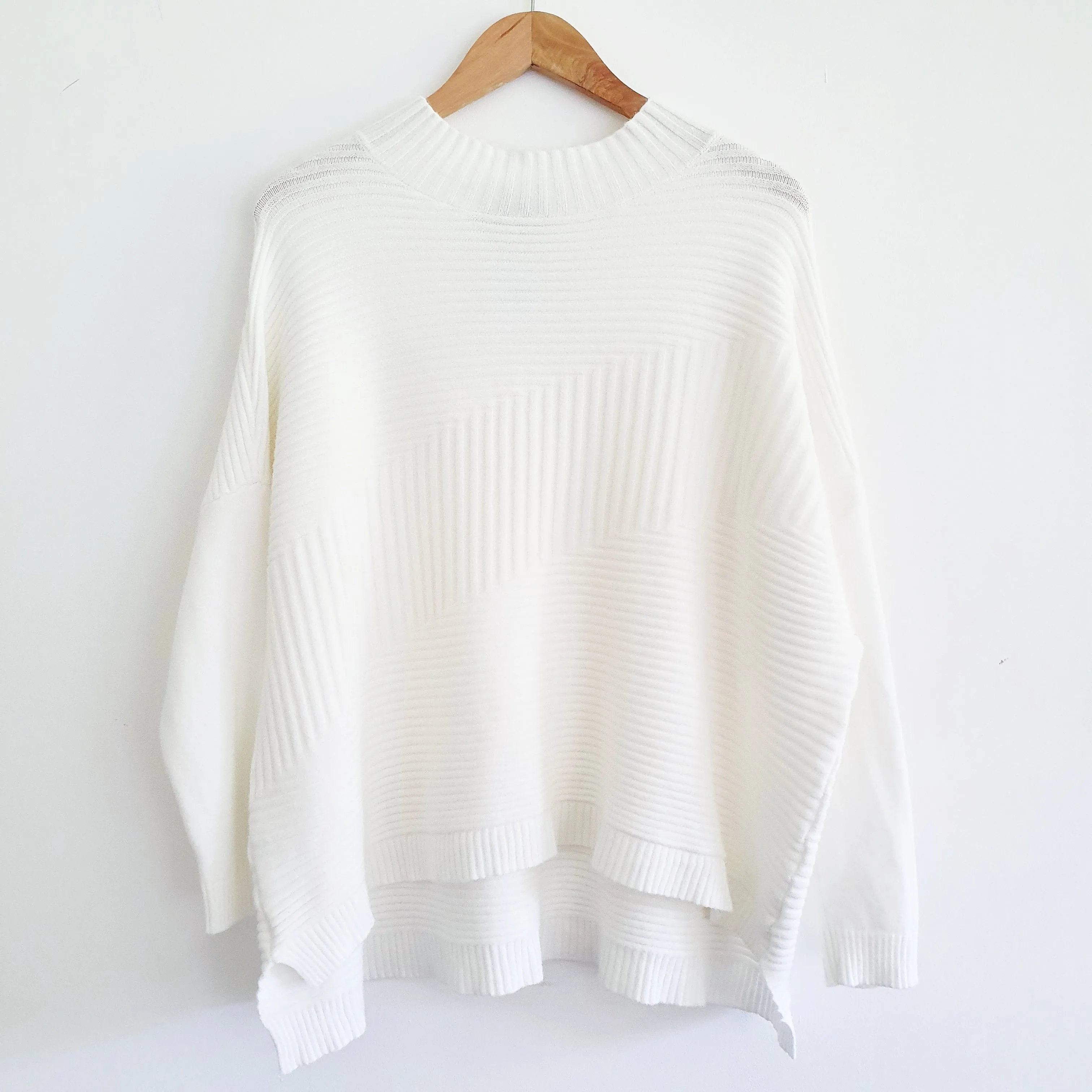 Ribbed Funnel Neck Jumper in Ivory