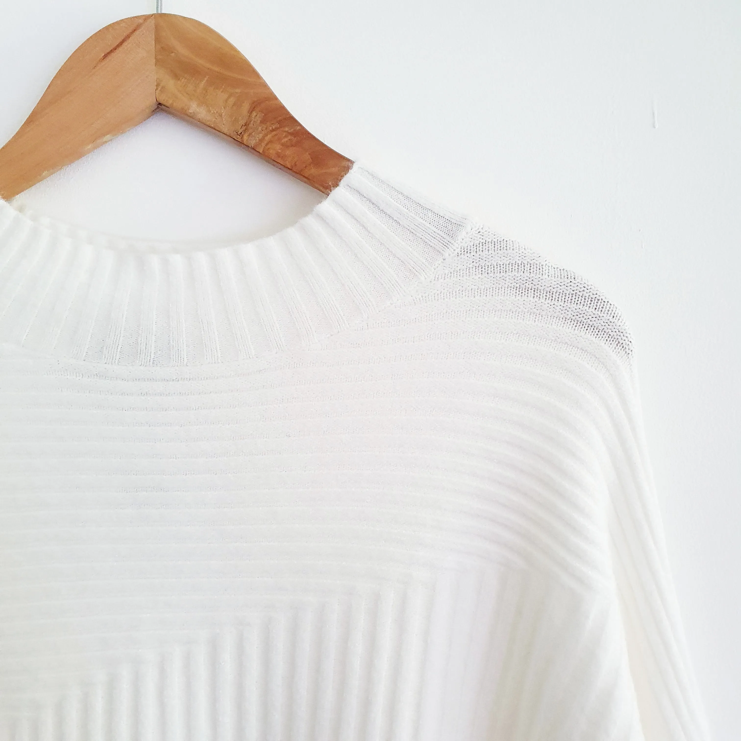 Ribbed Funnel Neck Jumper in Ivory