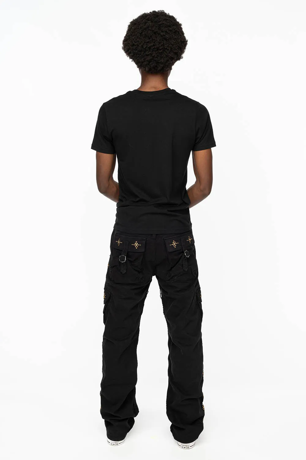 ROBINS NEW MILITARY STYLE CARGO PANTS IN BLACK WITH WITH GUNSLINGER CRYSTAL MOTIF