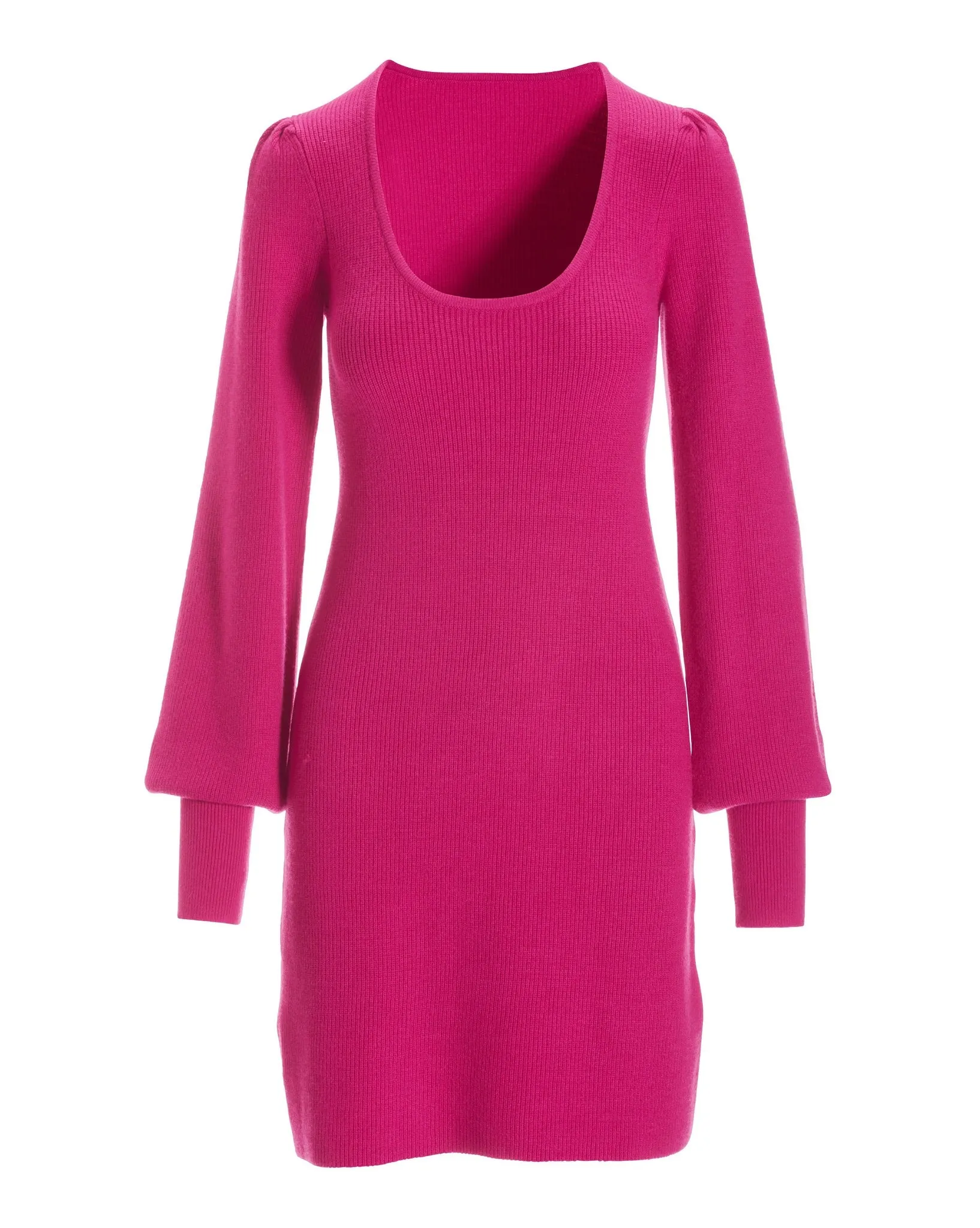 Scoop Neck Balloon Sleeve Sweater Dress Pink Peacock