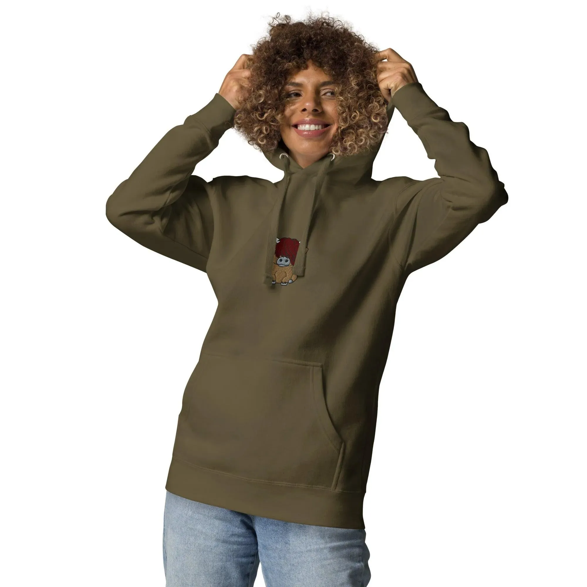 Scottish Higland Cow Embroidered Hoodie