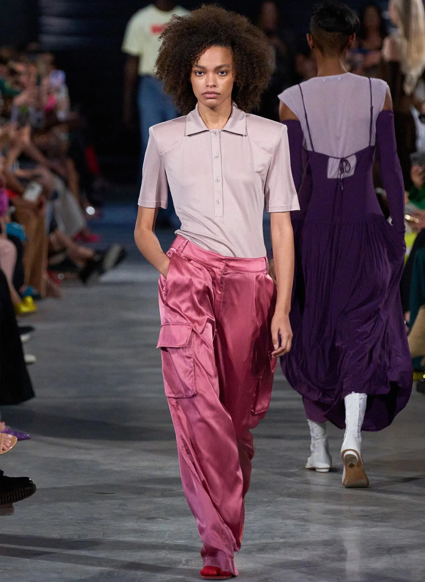 Shiny Nylon Pleated Stella Cargo Pant