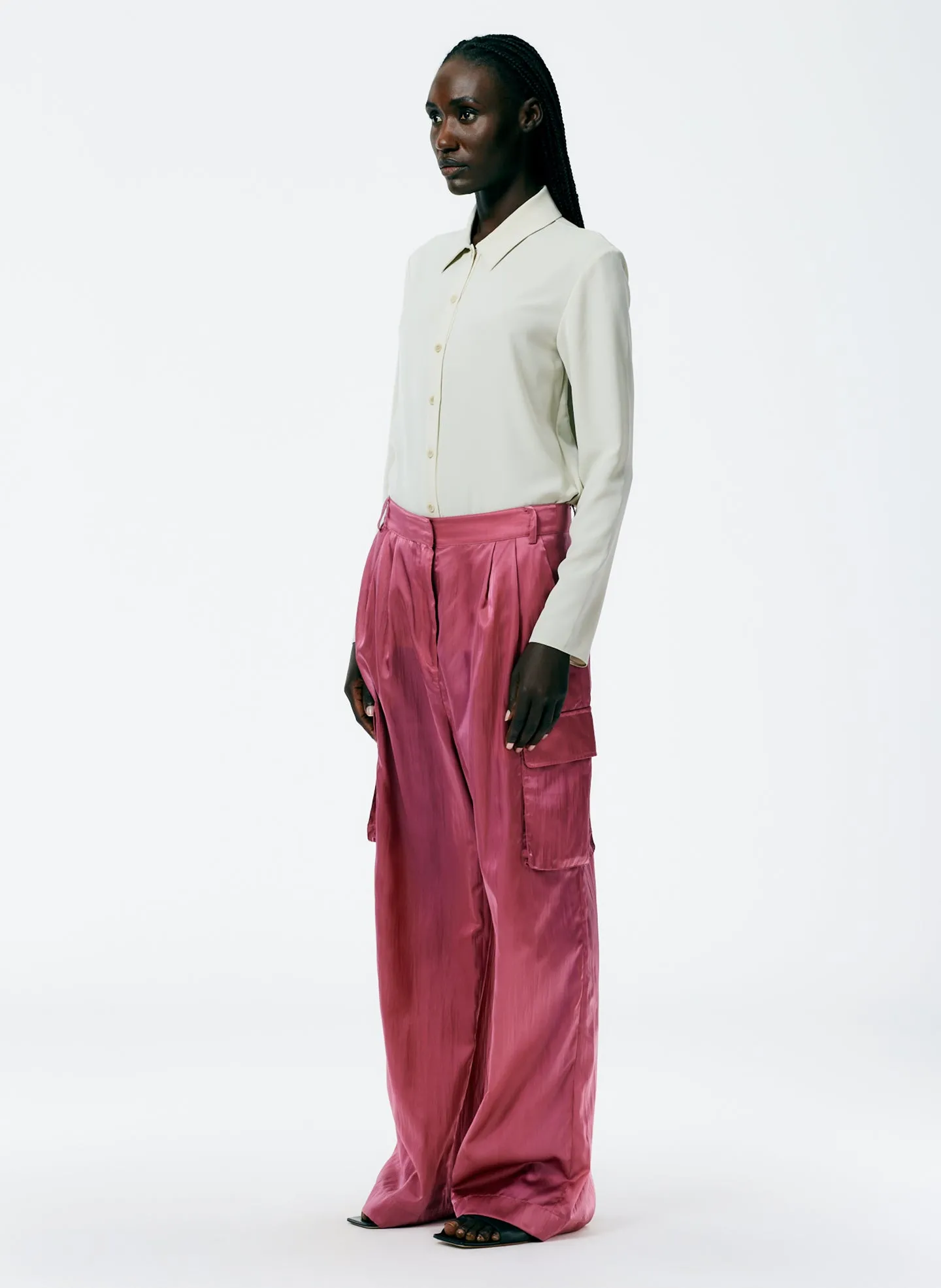 Shiny Nylon Pleated Stella Cargo Pant