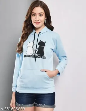 Sky Blue Cat Print Hoodie